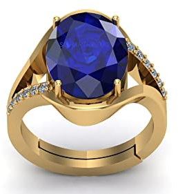 KINSHU GEMS Gemstone Ratna Blue Sapphire Neelam Gemstone Gold Plated Ring for Women and Men (17.25 ratti to 16.00 carat) by Lab Certified, Natural Blue Sapphire Neelam Gemstone Ring, Blue Sapphire,