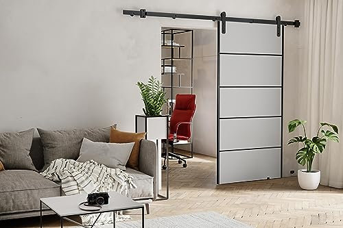 KIER FURNITURE AURA PLUS Schiebetüren – Schiebetür Komplettset Schiene Komplettset Mit Tür – Zimmertüren Mit Zarge Komplett - B66xH205xT1,6 cm - Weiß
