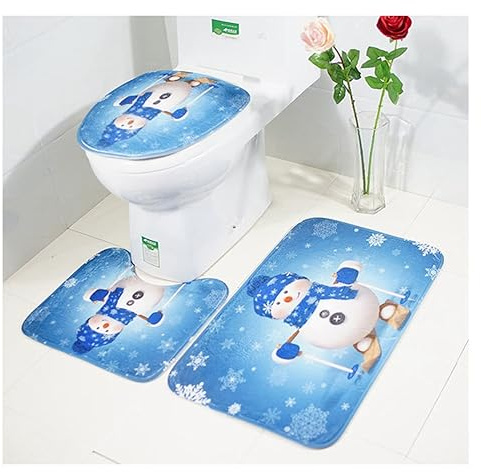 shouzhigo Christmas Santa Claus and Snowman Toilet Seat Cover and Rug Decorations Toilet Seat Lid Cover & Tank Cover Bath Mat,3PCS (K)