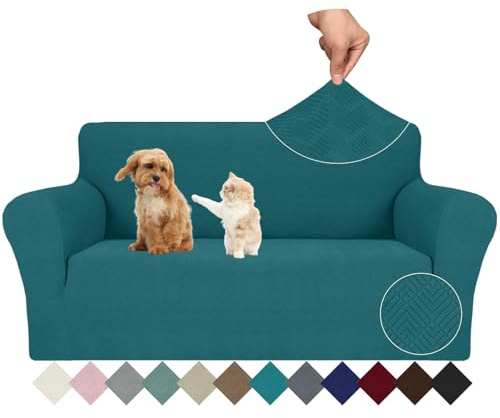 Ystyle Stretch Sofa Überzug 2 Sitzer, Sofabezug rutschfest Mit Armlehne, Elastische Couch Überzug Jacquard, Universal Sofa Cover Moderne, Sofaschoner Hund Katze Für Wohnzimmer, Dunkelgrün