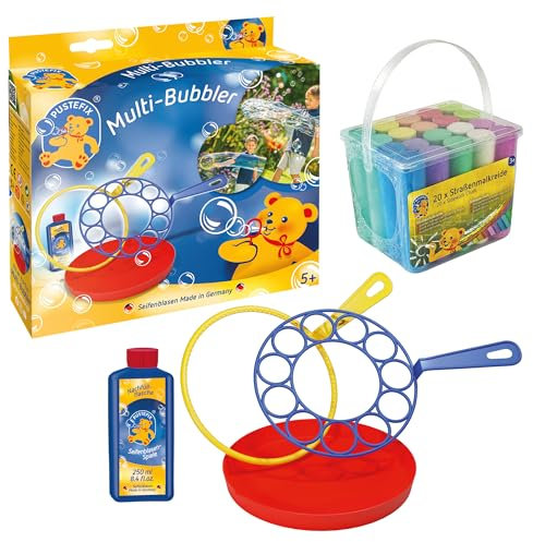 MALEFIX Straßenkreide 20er Packung + PUSTEFIX Multi-Bubbler Seifenblasen Ringe I Spielspaß für Kinder I Outdoor Spielzeug I PUSTEFIX Seifenblasen Set