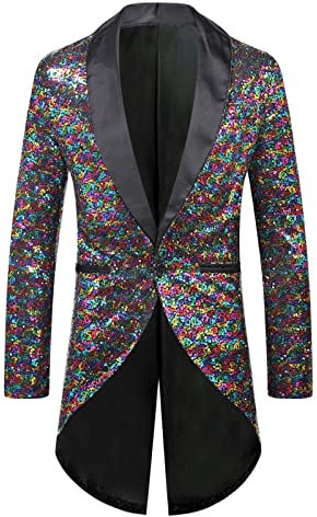 Anzug Herren Smoking Jacke Glänzende Pailletten Blazer Anzugjacke Slim Fit Party Magic Show Kleid Cosplay Kleid Mäntel Zirkus Kostüm Zirkusdirektor Uniform Pailletten Frack Jacke Mantel Glitzer Jacke