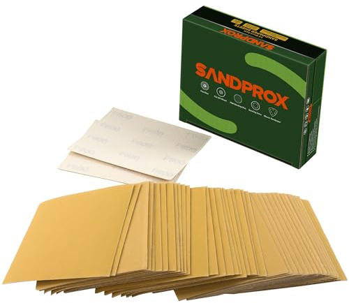 SANDPROX 600 Grit 1/4 Sheet Sandpaper for Palm Sander 40PCS 4.5 x 5.5 Inch Palm Sander Paper with Hook and Loop Backing Sandpaper Sheets for Woodworking,Automotive,Metal
