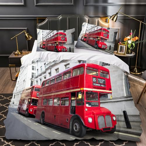 Roter Bus Bettwäsche 135x200 Bettwäsche-Sets 3D Druck London Kinder Bettbezug 135x200 mit Kissenbezüge 80 * 80