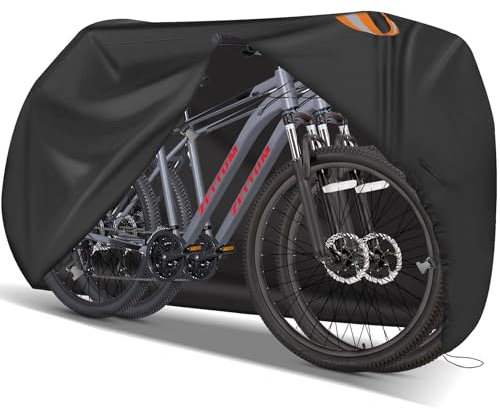 Zettum Bike Cover for 2 Bikes - Outdoor Bike Covers for Stationary 2 Bikes Heavy Duty & Waterproof, 600D Bicycle Covers for 2 eBike, Mountain Bike, Road Bike, Hybrid Bike, Beach Cruiser Bike Storage