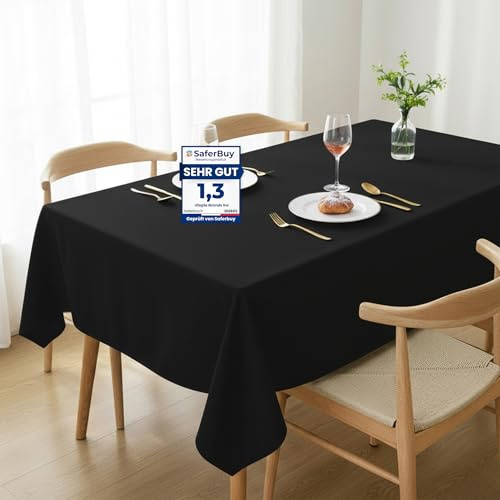 Utopia Kitchen Rectangle Tablecloth 150x300 cm - (Pack of 2) Black Table Cover Machine Washable Table Cloth Perfect for Parties, Weddings and Festivals (59x118 inches)