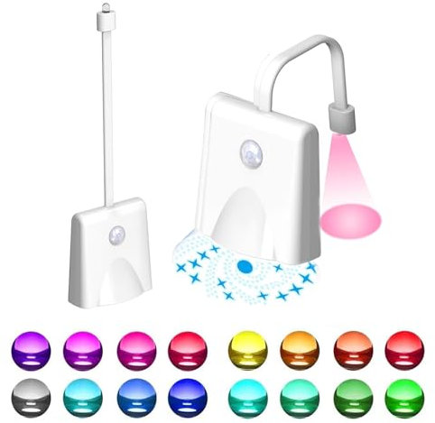 Elitecran LED Luz de Inodoro Luz de 16 Colores, USB Recargables WC Luz Nocturna con Detección de Movimiento del Sensor Automático, Impermeable Lámpara Noche Retrete para Baño