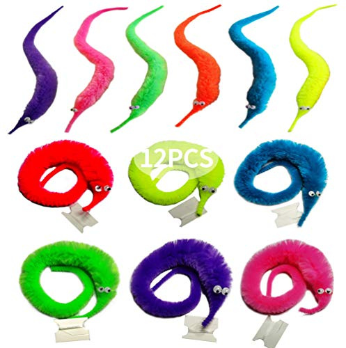 SHENGSEN 12 Stück Fuzzy Wurm Spielzeug Würmer an Schnur Bulk Trick Spielzeug Party Favors für Kinder Katze (6 Farben)