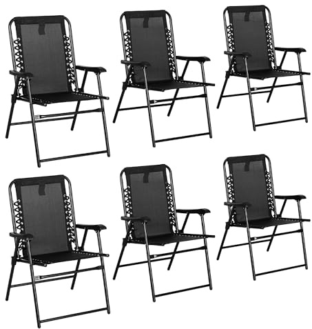 Outsunny Set of 6 Patio Folding Chair Set, Garden Portable Outdoor Chairs with Armrest and Breathable Mesh Fabric Seat and Backrest, for Camping, Beach, Deck, Lawn, Black