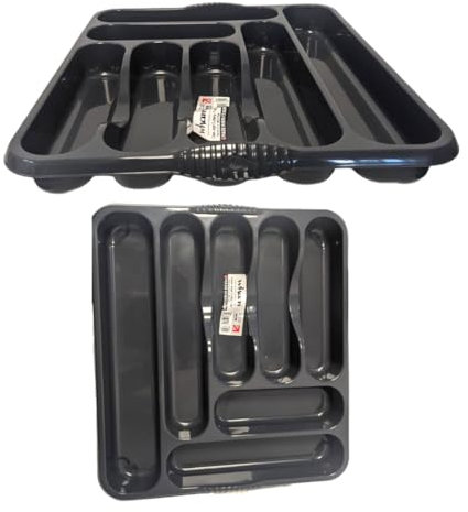 Wham Large Cutlery Holder Tray Drawer Organiser Rack Holder Kitchen Cutlery Tray tray with 7 compartments (Midnight Black/Dark Greyish, Large)