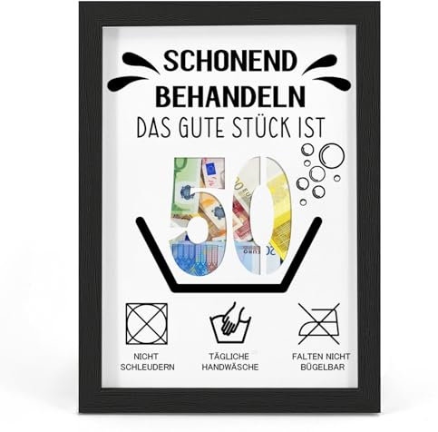 50. Geburtstag Geldgeschenk, Geschenke zum 50 Geburtstag Mann/Frau, Geschenk 50. Geburtstag, Schonend behandeln 50, Witzige Geschenkideen zum 50, Geschenke für Freunde, Familie, Bilderrahmen, DIN A4