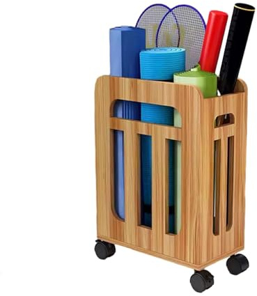CMYUN Yogamattenhalter Yogamattenkorb mit Rädern, Massivholz-Yogamatten-Aufbewahrung für Schaumstoffrollen, Badmintonschläger, Baseballschläger, Heim-Fitness-Dekor/Yoga-Zubehör(Color:Style1)