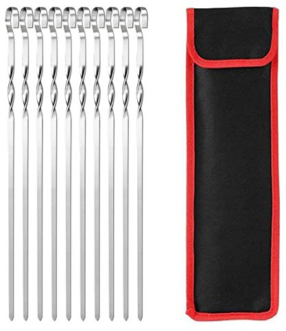 Antihaftbeschichtete Grillspieße aus Metall, wiederverwendbar, Edelstahl, Grillspitze, Geschenk für Grillliebhaber, Grillspieße, Bambus, 6 Stück