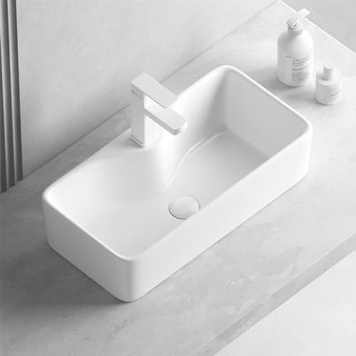 Rettangolo bianco Lavabo da bagno in ceramica,Lavabo da Bagno Moderno sopra Il bancone ,Lavabo da Bagno in Ceramica con Rubinetto,Adatto per hotel, WC, lavandini, bagni(40x30CM/15.7 * 11.8in)