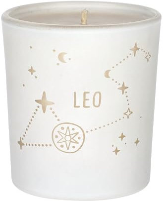 ORIGINALWAX Bianco Candela Profumata Lampone di Cera di Soia in Vetro 100% Segno Zodiacale Leone (Leo) Naturale di Fatto a Mano e Vegano 180g Regalo 40 Ore di Combustione