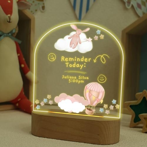 uniqicon Taufe Geschenk, Kinder Nachtlicht, Kinder Taufgeschenk für Mädchen, Nachttischlampe Kinder Mit 8 Löschbaren Stiften, Personalisierte Geschenke Mädchen