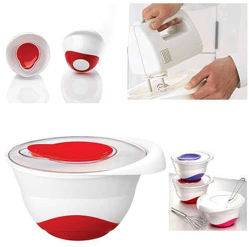 2.25L Ultra Non Stick Cake Mixing Bowl with Lid, Non Slip Base & PK12 Rainbow Cupcake Cases-Cake Baking Tins, Baking Molds (2.25L Mixing Bowl)