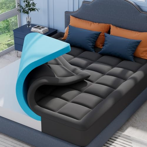 ELEMUSE Grau Matratzen Topper 160x200cm, H3 Gel Topper mit Waschbarem Flauschigem Bezug und Gelschaum, 7CM Höhe Weicher und Bequemer Matratzentopper für Boxspringbett und Unbequeme Betten Schlafsofa