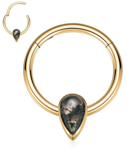 Hengkaixuan 16G Septumschmuck mit Achat, Daith, Ohrring, Chirurgenstahl, Scharnier, Segment Clicker, Ring, Conch Knorpel, Helix, Tragus, Rook Piercing Schmuck für Frauen