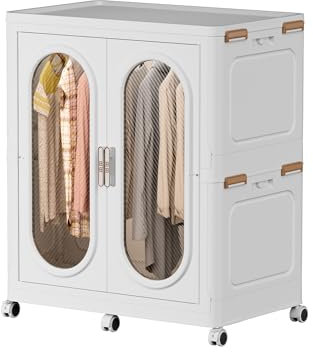 MECOLOR 84 cm großer Kunststoff-Kleiderschrank mit magnetischen Türen und 6 Rollen, stapelbar, faltbar, Aufbewahrungslösungen, kompatibel mit 84 cm großen Einheiten (PL84-LC)