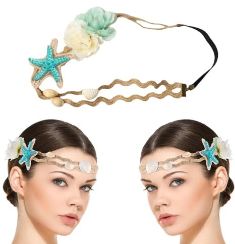 WUSJCOF Bandeau Sirène Pailleté Femmes et Enfants Élégant Accessoire avec Étoile de Mer et Coquillages, Accessoires pour Fête, Déguisement & Carnaval Bleu