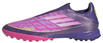 adidas Unisex-Adult F50 League Laceless Turf Sneaker, Unity Purple/White/Lucid Lemon, 14 Women/13 Men