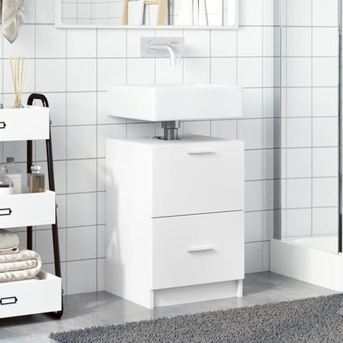 Homvdxl Under Basin Cabinet with 2 Flip Drawers, Under Sink Bathroom Cabinet for Washbasins without Pedestal, Small Floor Standing Storage Cupboard Unit, White