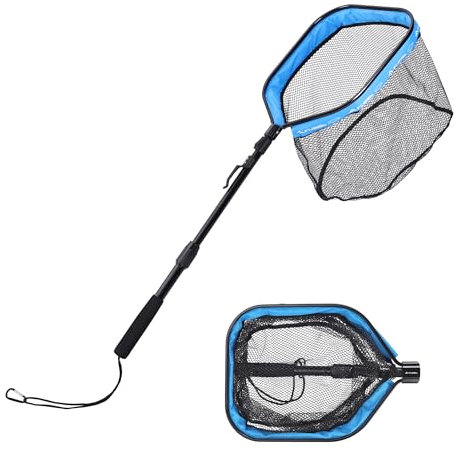 FLISSA Floating Fishing Net, Foldable & Extendable Fishing Landing Net, Fishing Pond Net with Durable PVC Coated Mesh, Telescopic Fishing Net for Catching Fish, Crap, Trout