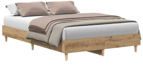 vidaXL Estructura de Cama sin colchón Roble Artesanal 135x190cm Madera, Muebles de Dormitorio, Base de Cama, Cama Doble, Cama, armazón de Cama