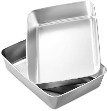 YUDAWN Baking Tray Set of 2, Rectangle Cake Tin Set 316 Stainless Steel Baking Pan Cake Mould for Baking Roasting, Healthy & Sturdy Brushed Finished Oven & Dishwasher Safe