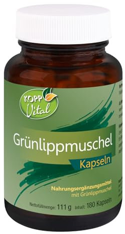 KOPP Vital® Grünlippmuschel – 180 Kapseln – Reines Muschelextrakt – Sanfte Verarbeitung – Ohne Zusatzstoffe, Laktosefrei, Glutenfrei – Made in Germany - 111 g