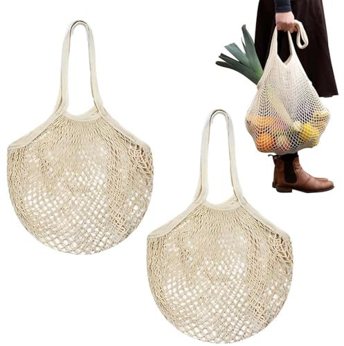2 Stück 100% Baumwoll Einkaufsnetz, Sandspielzeug Tasche, Netztasche Sandspielzeug Wiederverwendbar, Sandspielzeug Tasche Netz, Netzbeutel für die Aufbewahrung von Obst und Gemüse