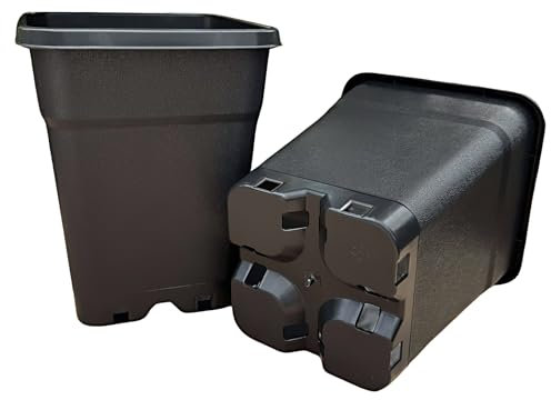 Growcery Heavy Duty Square Plastic Plant Pots - Extra Thick Sturdy Black Nursery Containers for Indoor Outdoor Gardening, Available in 0.5L, 1L, 2L, 3.5L, 5L, 6.5L, 7L, 11L, 14L, 18L & 25L (5, 11L)