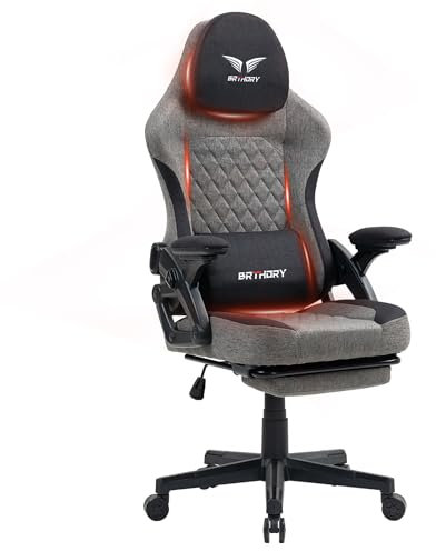 BRTHORY Gaming Chair, Ergonomic Racing Gamer Chair with Adjustable Headrest, Desk Chair with Fabric, Spring Seat Cushion, Linkage Armrests and Footrest, Lumbar Support, Rocker Function, 135°