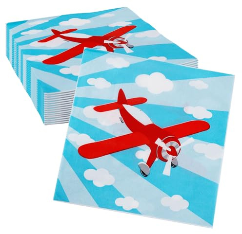 Gleemix Servietten Flugzeug, Flugzeug Geburtstag Deko 16 Stück, für Kindergeburtstag Junge, Partygeschirr Servietten Party Dekoration