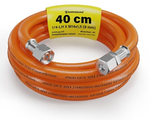 Gasschlauch 0,4 m – Gasschlauch Wohnwagen mit 1/4 LH Überwurfmutter auf 8 mm Schneidringverschraubung – Propangasschlauch für Caravan & Wohnmobil – Anschluss an Kupferleitung – DVGW zertifiziert