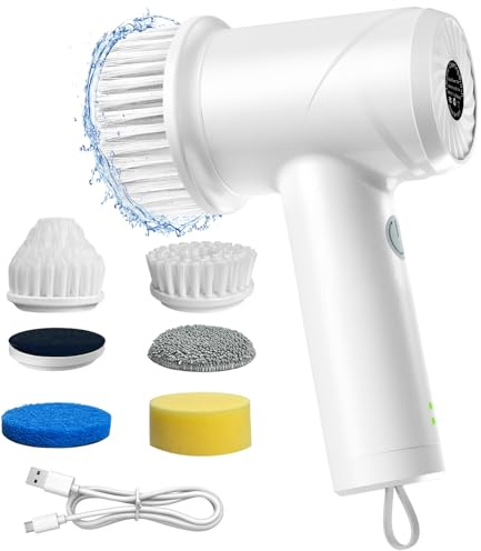 IKERY Handheld Electric Cleaning Brush with 5 Heads | 300/360RPM Rotating Speeds,2000mAh,IPX7 Waterproof electric cleaning brush scrubber for Cleaning Kitchen,Bathroom,Bathtub