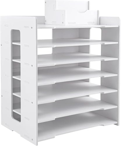 Wenceda 7-stufiger Papierablage-Organizer, Büro-Organizer für den Schreibtisch, stapelbare Konstruktion mit Stiftehalter, Desktop-Ablagesystem für Büro, Klassenraum und Zuhause