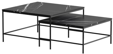 Vicco Couchtisch-Set Ramio, Schwarzer Marmor, 80 x 80 cm | 2 Teile, zur flexiblen Nutzung als Ablagefläche oder Beistelltische