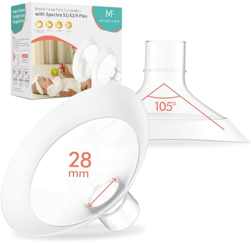 2PCS 28mm Breast Flanges for Medela Breast Pump, 105° Wide Angle Soft Flex Rim, Compatible with Pump in Style, Symphony, Freestyle, Sonata, Maxflow, Lansinoh Signature Pro,28MM