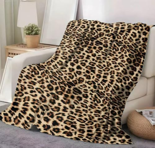 Leopard Decke Flannel Fleece Blanket 100x150-Extra Soft Fluffy Microfiber Throw, Machine Washable Leopard Print Blanket Lightweight and Warm for Couch Sofa Bed All Season Braun