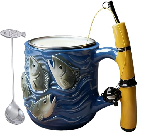 Angler Tasse, Inklusive Löffel, Angelbecher in form Einer Angelrute und Rolle, Geschenke für Väter, Ehemänner und Geschenke für Angler, Geeignet zur Aufbewahrung Von Kaffee, Bier Und Tee