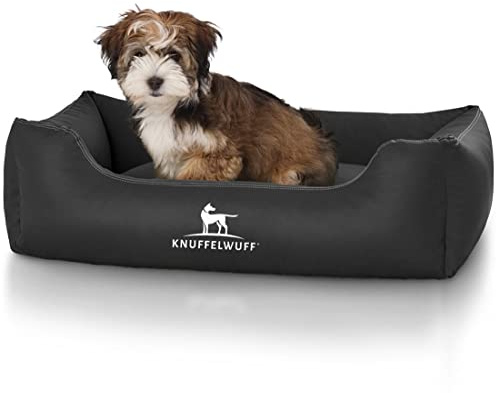 Knuffelwuff Kunstleder Hundebett Sidney S 70 x 50cm Schwarz - Abnehmbarer Bezug - leicht zu reinigen - für große, mittelgroße und kleine Hunde