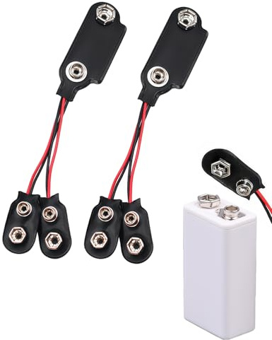 Aihoom 9V Battery Snap Connector, Plastic Leather Snap PP9 Battery Adapter Kit, PP3 to PP9 Battery Adapter for Vintage Transistor Radios, T-type Cable