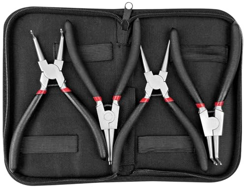 Comzantor 4 Pezzi Dritti pinza seeger, Piegati pinza seeger, pinze seeger esterni con Maniglie Antiscivolo, pinze per anelli elastici interni con Borsa Portatile, per anelli di sicurezza sostituzione