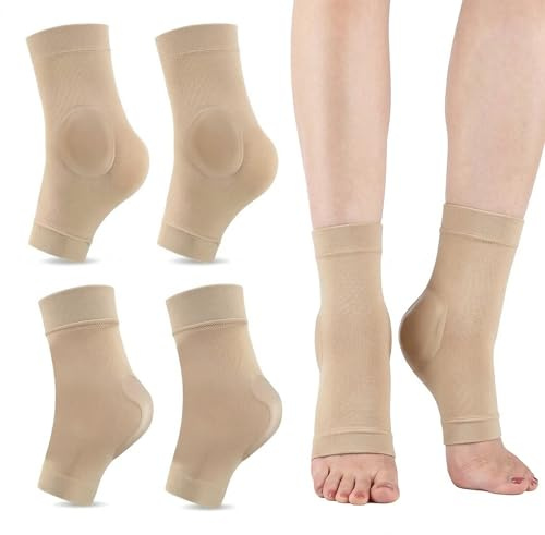 RUISOPE 2 Paar Knöchelschutz Socken mit Gel Pad, Elastische Knöchelbandage Sprunggelenk Polsterung gegen Reibung, für Eiskunstlauf & Inliner, Atmungsaktive für Ski, Hockey & Sport Zubehör (Hautton)