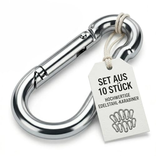 SAMA-Tech Karabiner Karabinerhaken Edelstahlkarabiner x 10 Stück Profi Schnapphaken aus rostfreiem Edelstahl V4A - Für Seile Ketten Angeln Boot Fitness Boxsack Camping Heunetze
