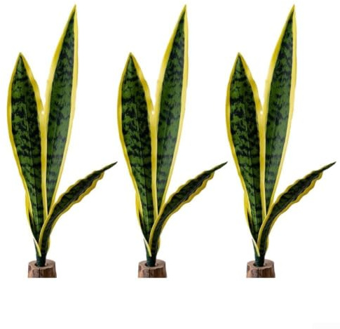 Juego de plantas artificiales de serpiente: Sansevieria falsa para trío, lengua de suegra de plástico realista, vegetación de mantenimiento para escritorio de oficina, estante de baño y (verde)