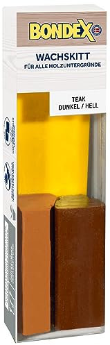 Bondex Wachskitt Teak dunkel/hell à 7 g Block | Ausbesserung von Rissen, Kratzern oder Löchern | Einfache, saubere Verarbeitung und Anwendung | Überstreichbar nach Trocknung | inkl Kunststoffspachtel