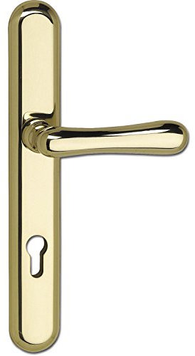 Marchesi 2x Sicherheits-Drückergarnitur ELEGANT/22 - auf Langschild Profilzylinder Entfernung 88mm, für Türstärke bis 80mm, Messing poliert PVD, Doppelpack